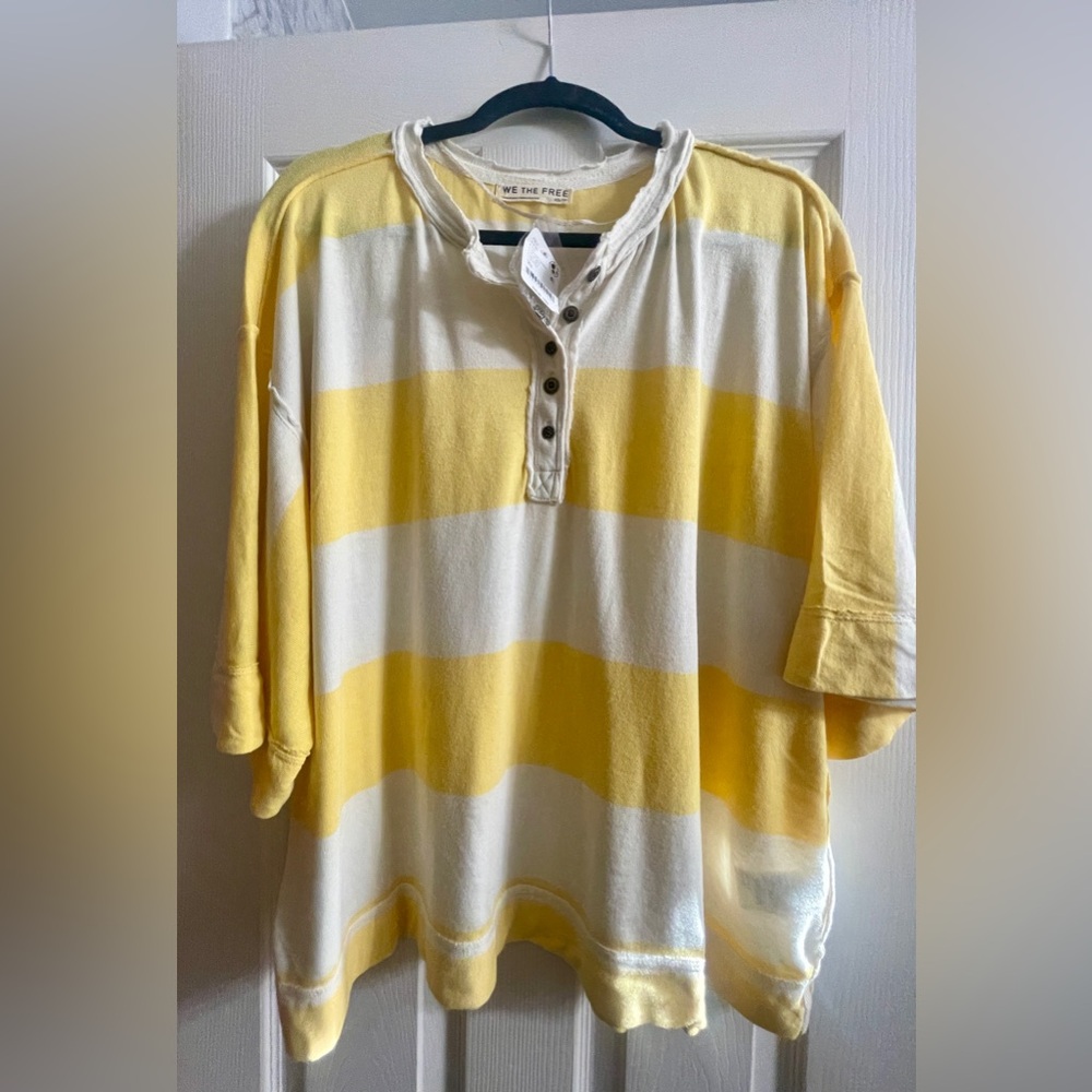 Free People Yellow and Cream Striped Henley Jersey - Picture 6 of 11
